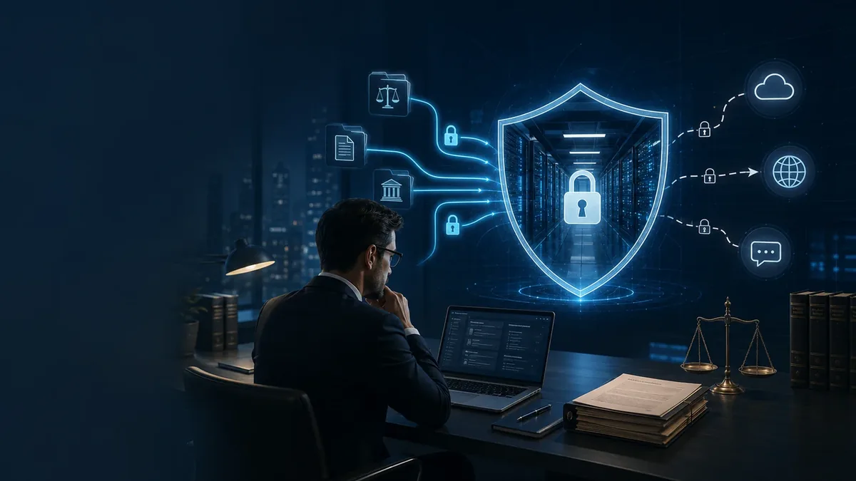 A lawyer reviewing sovereign AI architecture and client data protection