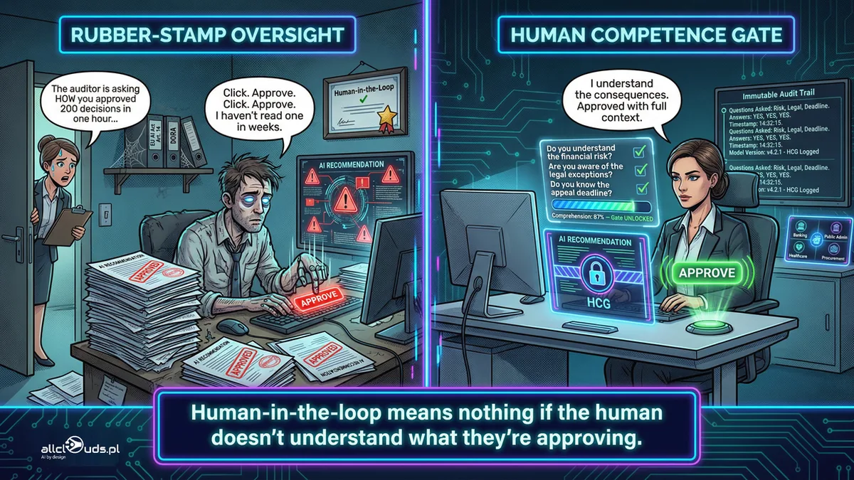 Human Competence Gate: How to Turn Fictional Human Oversight of AI Into a Real Control Mechanism